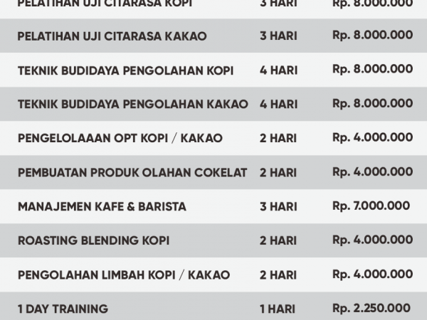 Pamflet Tarif Pelatihan ICCRI TC