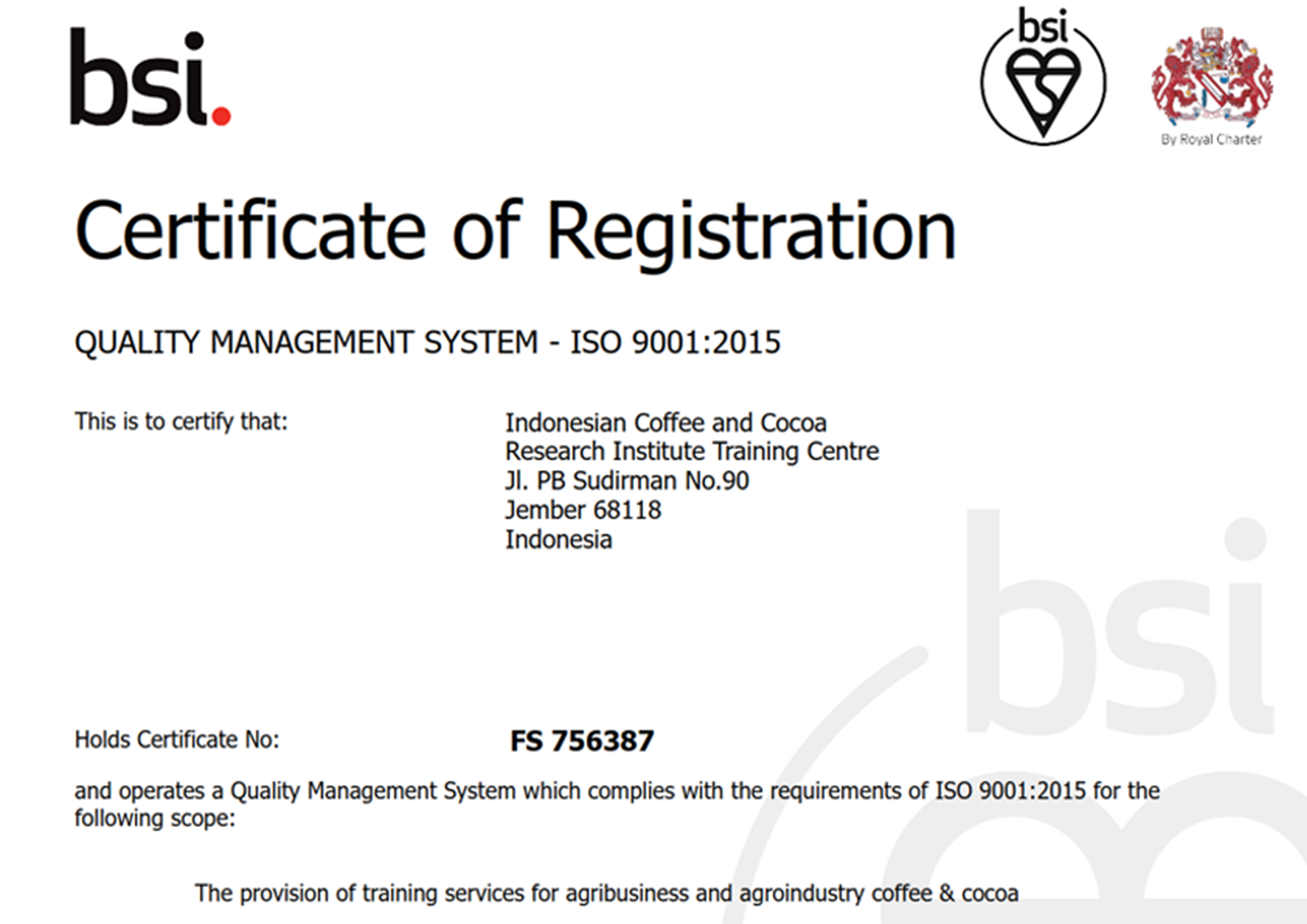 Sertifikat Akreditasi ISO 9001 ICCRI TC (BSI)